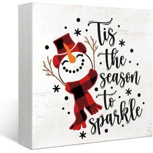 5x5 Inch Winter Season To Sparkle Snowman Wooden Box Sign Christmas Decorations